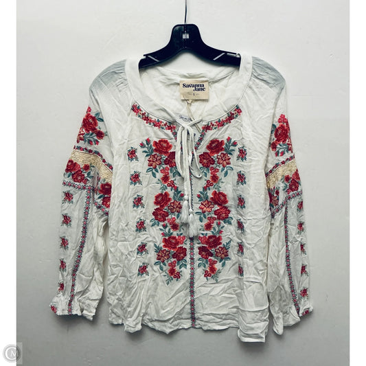 Top Long Sleeve By Savanna Jane In White, Size: L