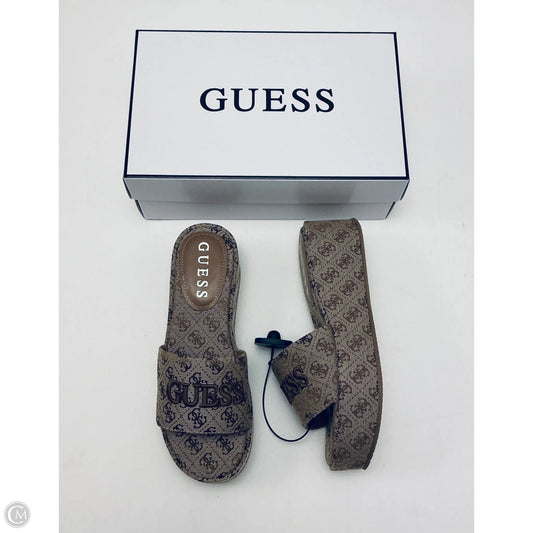Sandals Heels Platform By Guess In Brown, Size: 9.5