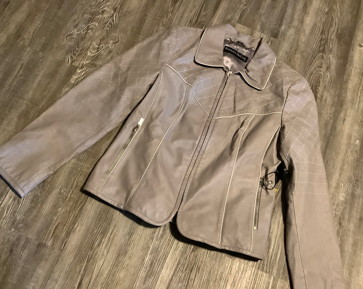 Jacket Leather By Pamela Mccoy In Grey, Size: S