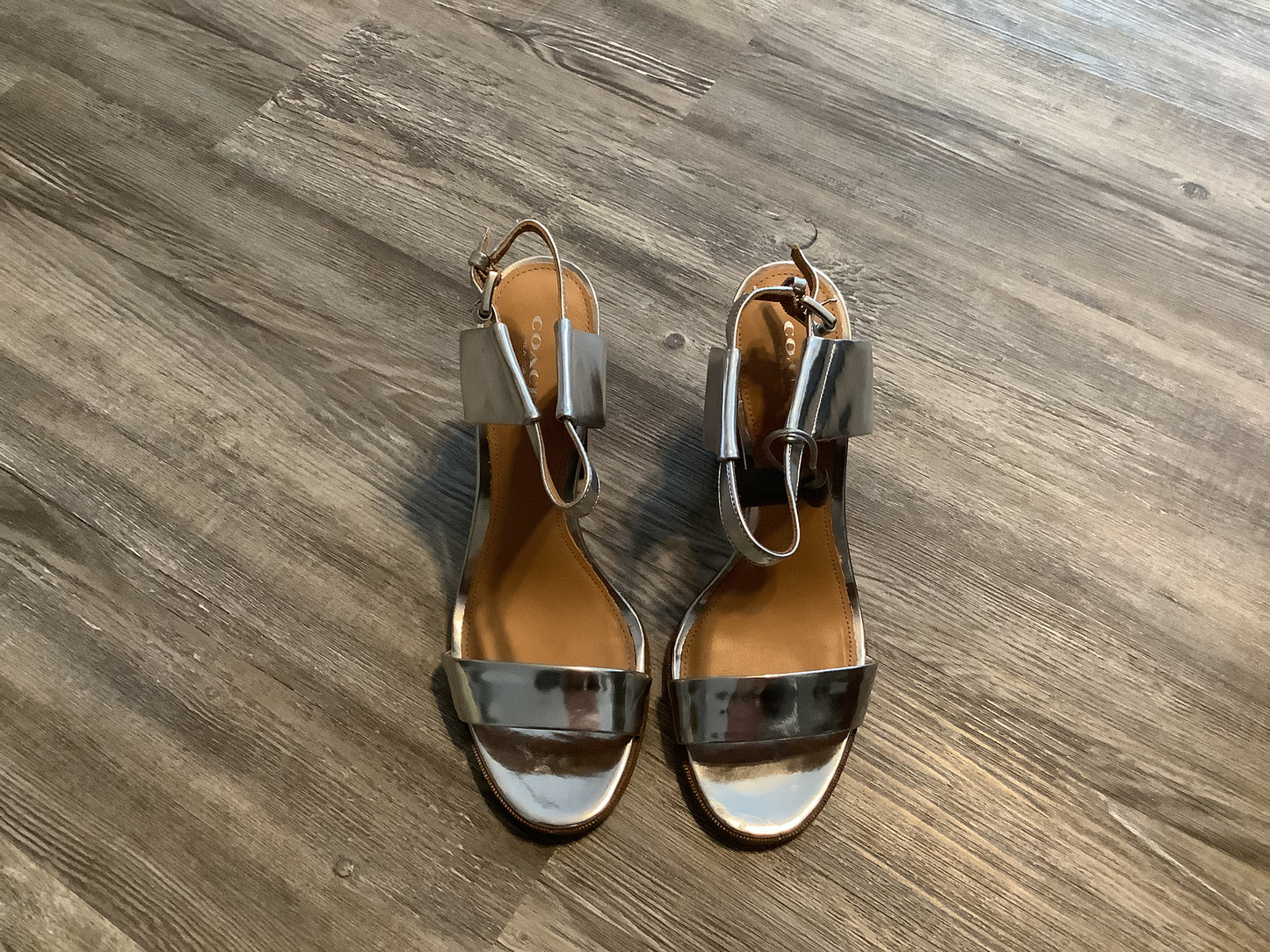 Silver Shoes Heels Block Coach, Size 9.5